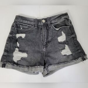 SO Brand Juniors Dark Grey High Rise Distressed Cuffed Mom Short